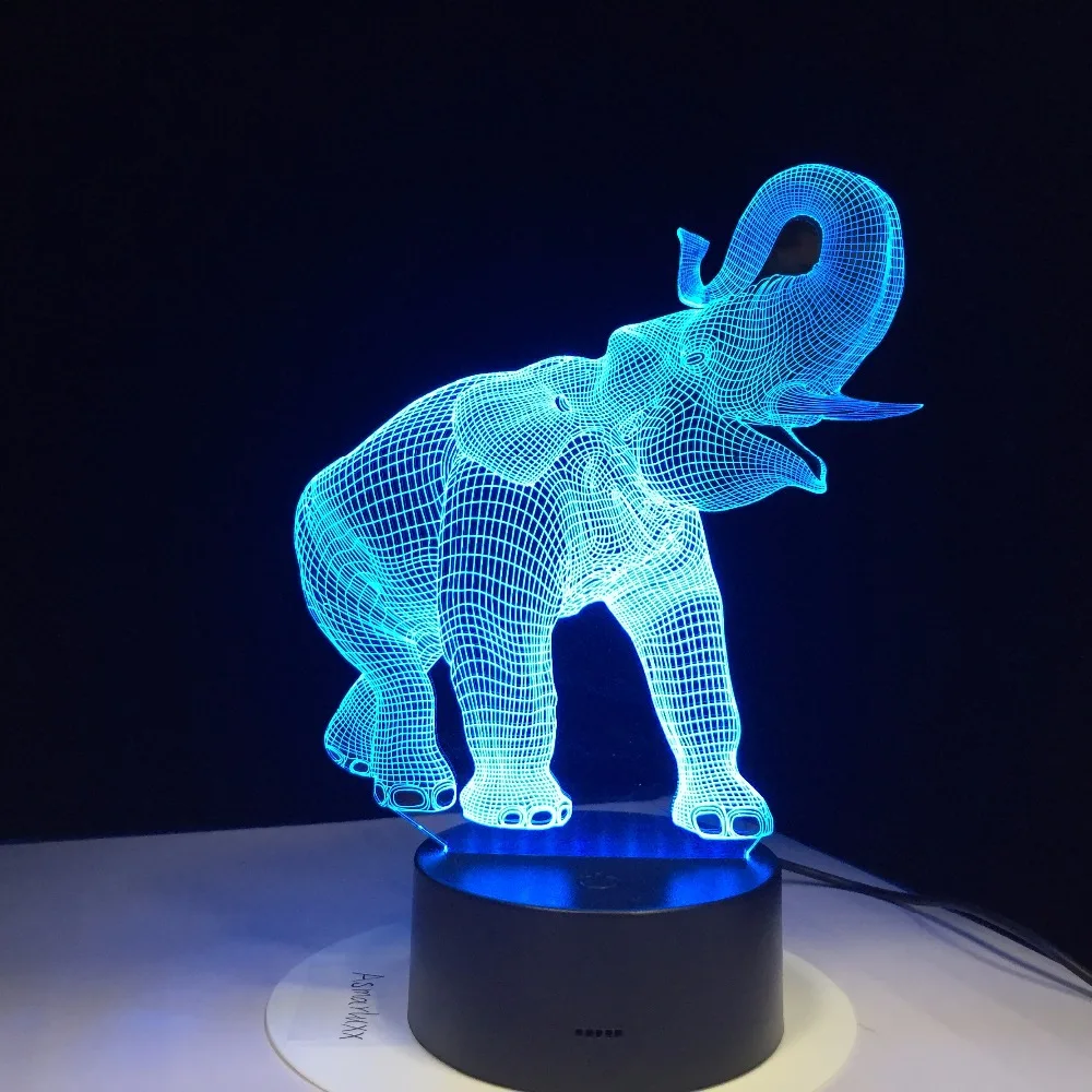 Светодиодная 3d лампа Happy Elephant с изменением цветов ночсветильник USB для спальни