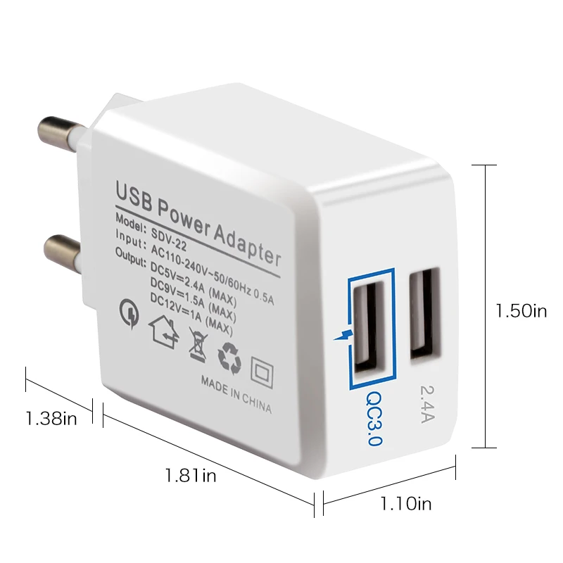 Двойное быстрое зарядное устройство USB двойное настенное адаптер питания