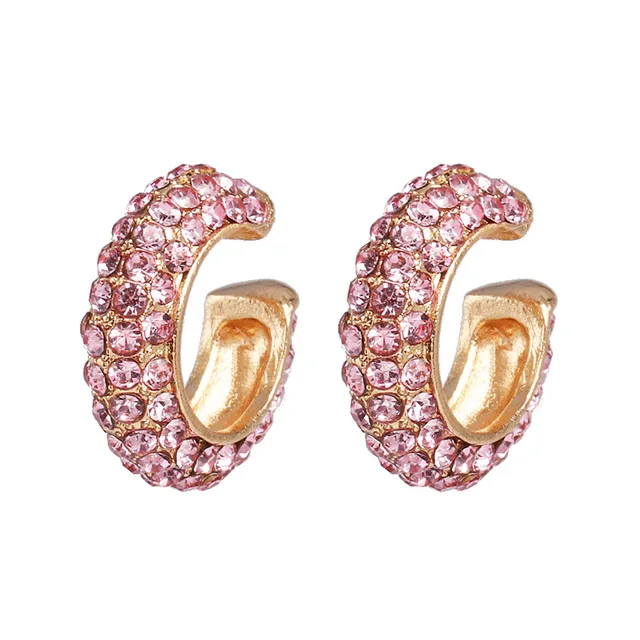 FASHIONSNOOPS Hot Cute Statement Crystal Earrings For Women Girl Party Earring Jewelry Gift HOOPS EARRINGS - Окраска металла: 52151-PK