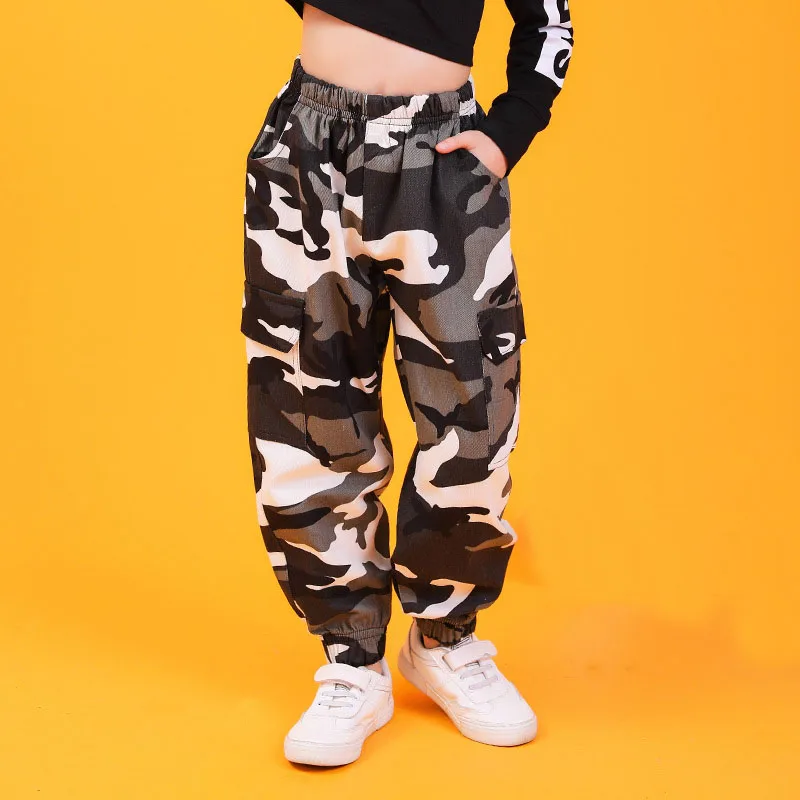 green pants Детская одежда в стиле хип-хоп; толстовка; Топ; Укороченная рубашка; камуфляжные повседневные штаны для девочек; танцевальный костюм; одежда для бальных танцев - Цвет: green pants