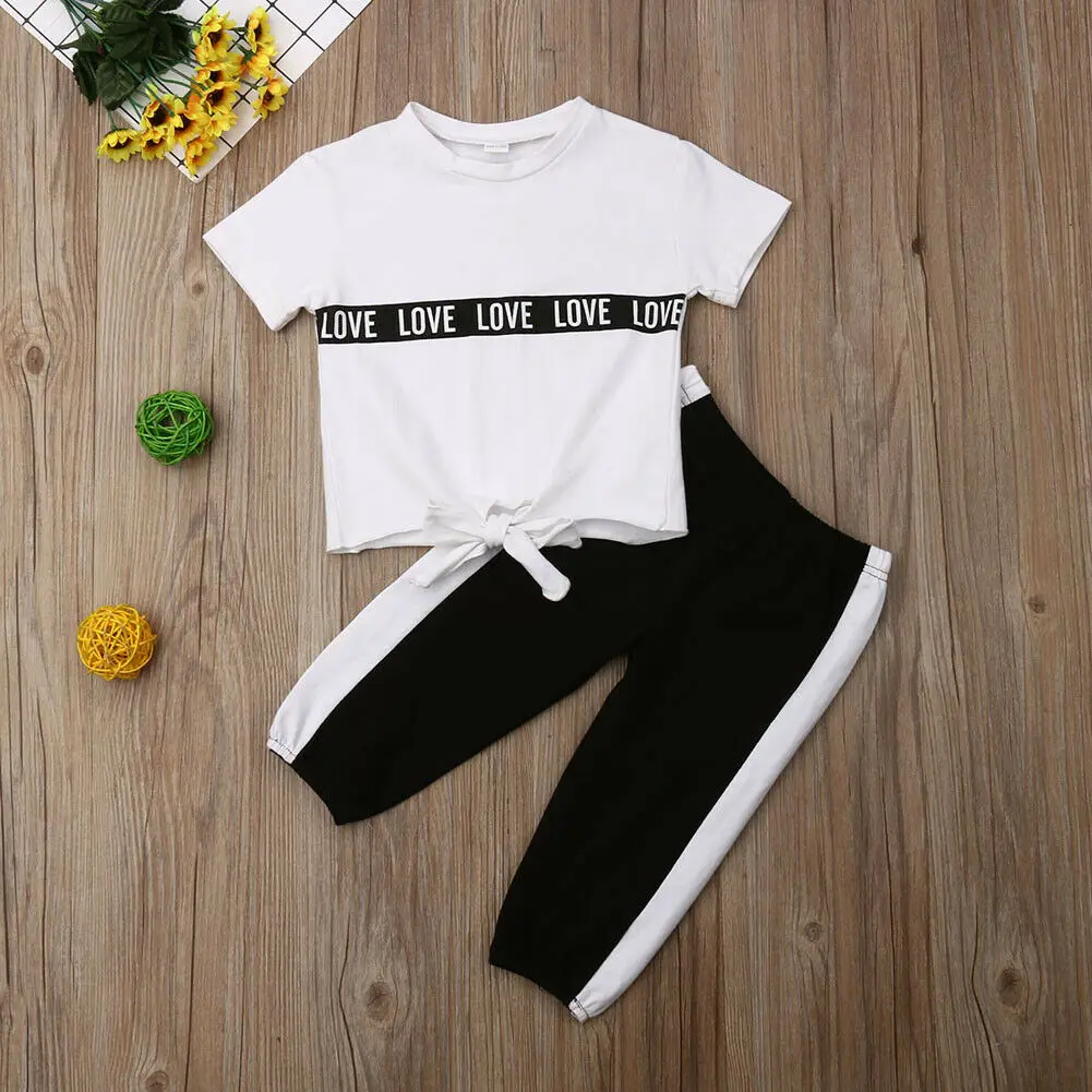 2 шт. хлопковая футболка с коротким рукавом и длинные штаны для девочек | Мать