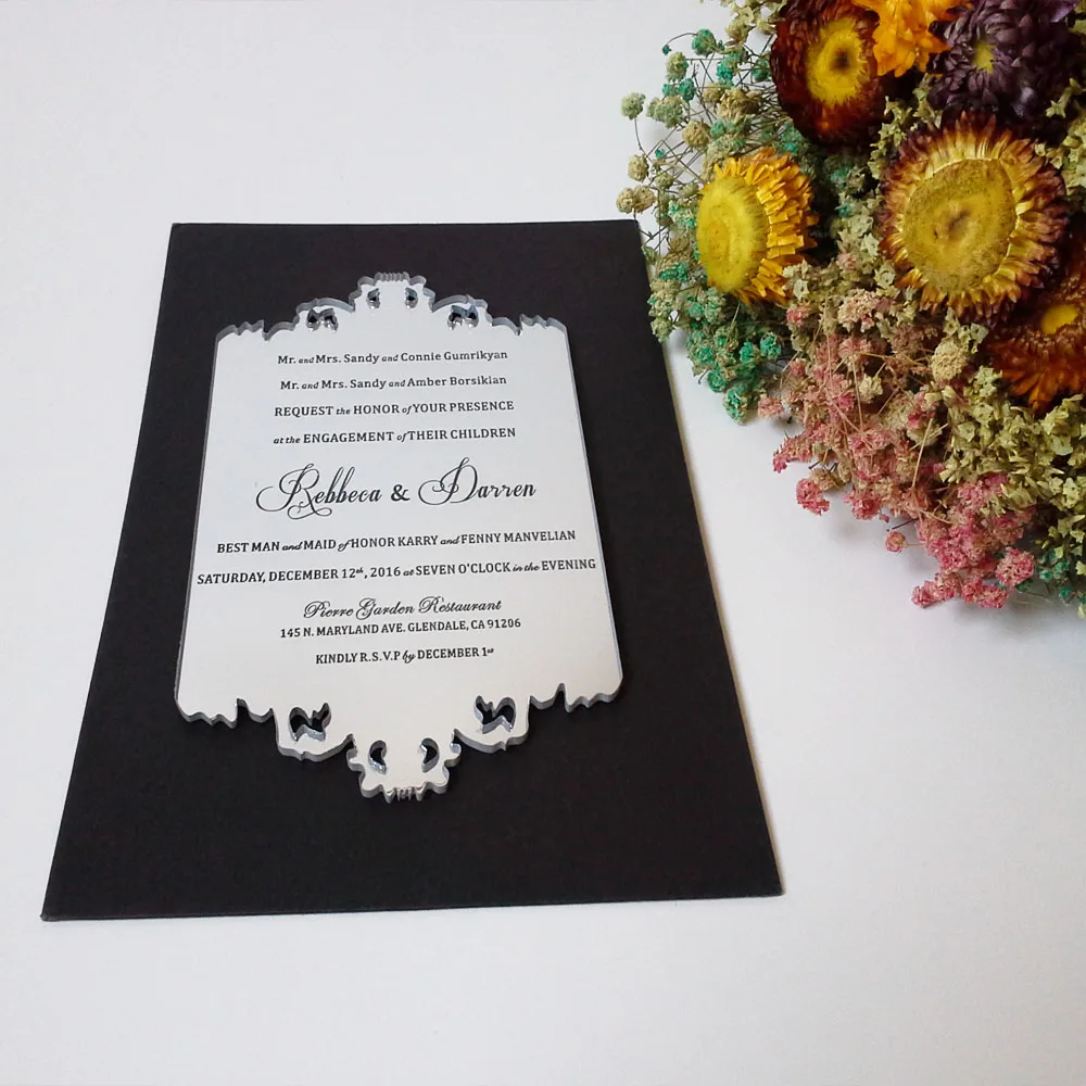 Customized sample for silver mirror acrylic wedding invitation card