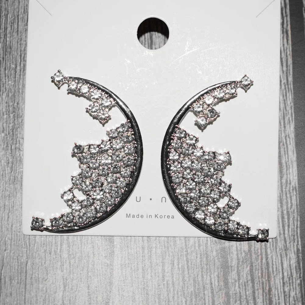 Женские серьги пусеты с блестящими кристаллами и луной модные украшения из
