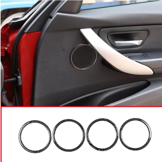 

4pcs Real Carbon Fiber Car Door Speaker Decoration Ring Trim Stickers For BMW 3 4 Series F30 F33 F36 2013-2019 Accessories