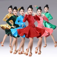 2019 girls latin dresses for dancing ballroom dance dress rumba samba velvet children samba cha cha tango skirt standard salsa