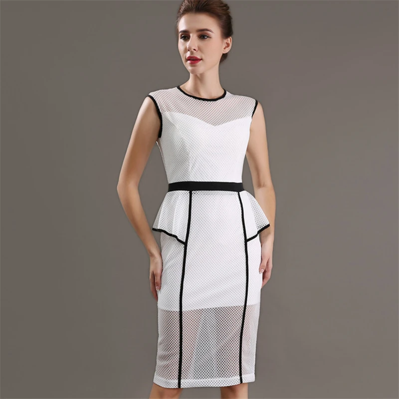 H Han Queen Mesh Dresses Women Sleeveless Hollow Out Perspective Slim Bodycon Sheath Pencil Work Casual Party Dress Vestidos | Женская