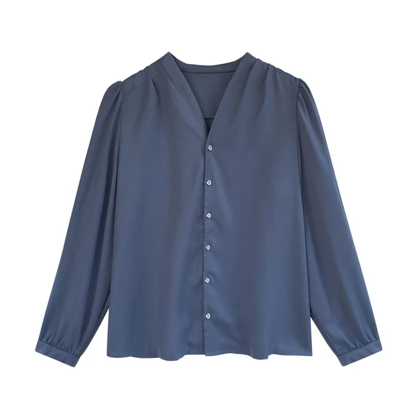 p26 m -4xl autumn the new women's pure color chiffon v neck shirt women long sleeve blouse loose |