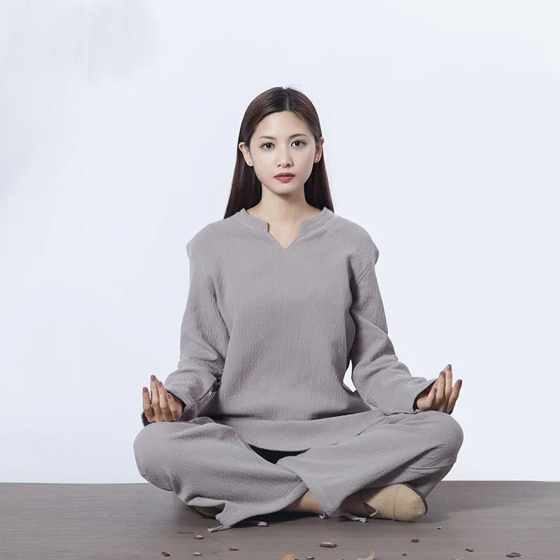 Женский осенний костюм для йоги свободные брюки топы комплект женская льняная
