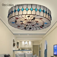 mediterranean printing glass ceiling lamp living room aisle european coloured glass led ceiling lamp free shipping