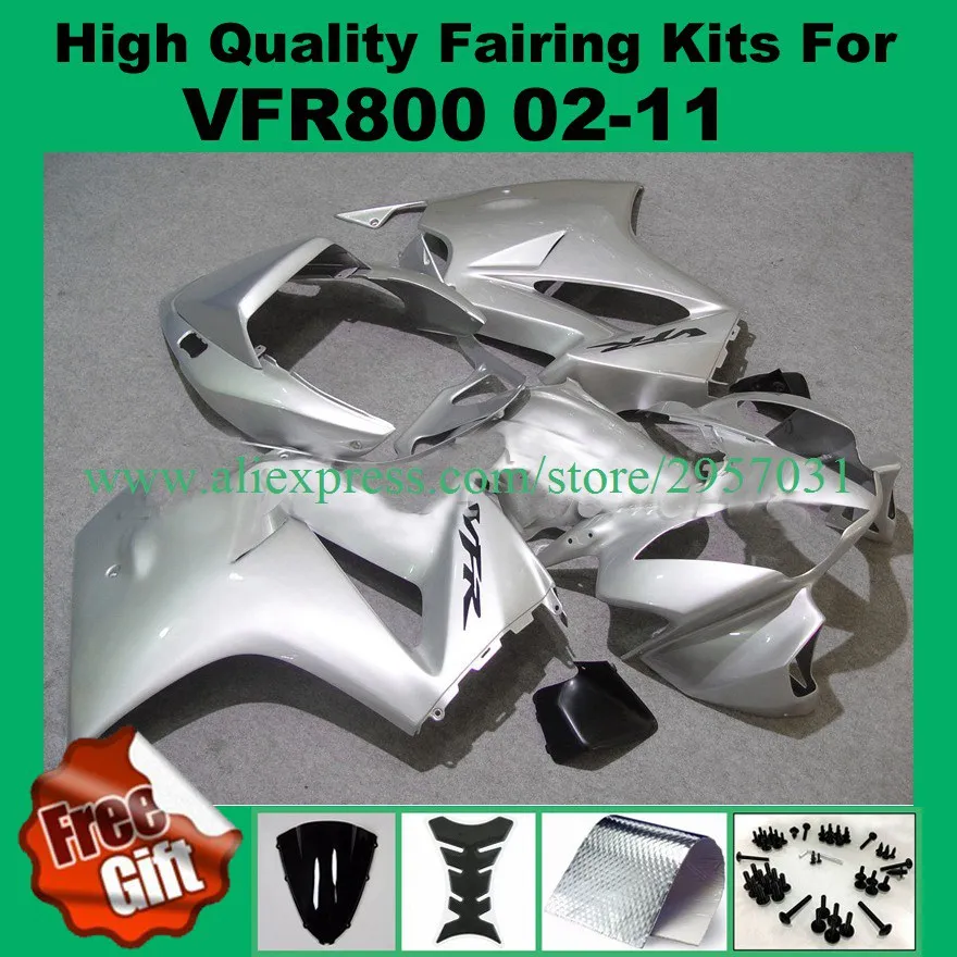 

Free screws For Honda VFR 800 2002 2003 2004 2005 - 2010 2011 2012 ABS Plastic motorcycle All Silver Fairing Kit