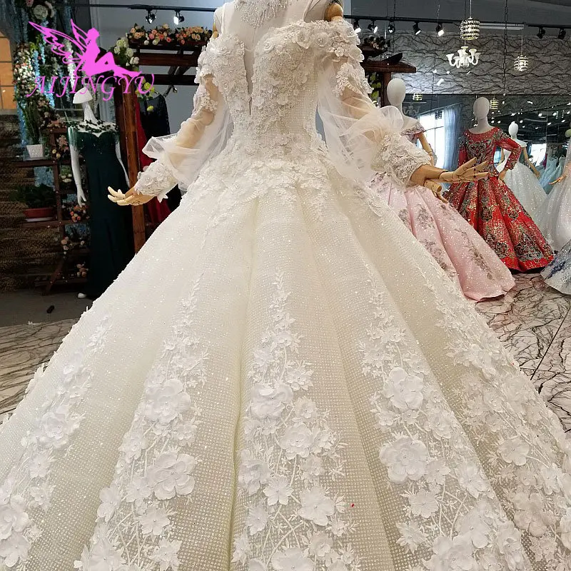 

AIJINGYU Wedding Collection For Bride Ruffle Gowns Italian Unique Brideing Classic Lace Gown Modest