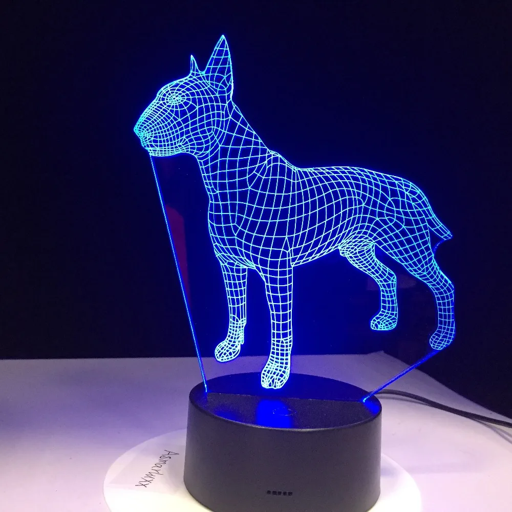 С бультерьером собакой 3D Lampen 7 цветов USB Ночной светильник светодиодный для детей