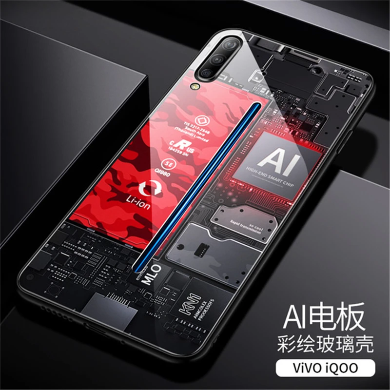 

Aixuan Glass Case For VIVO iQOO Cover Painted Tempered Glass Silicon Protective Full Cover Cases For VIVO IQOO Phone Shell