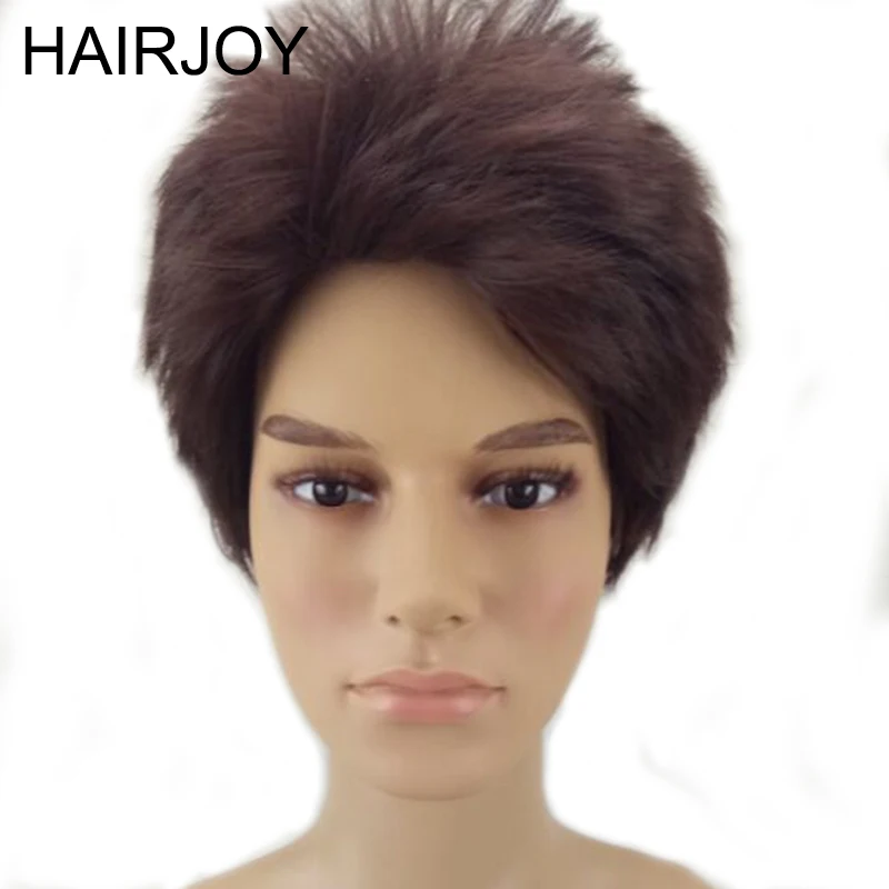 Hairjoy мужской Синтетические Ombre волос коричневый смешанный короткие прямые слоистых Natrural парик человек высокого Температура Волокно Искусственные парики