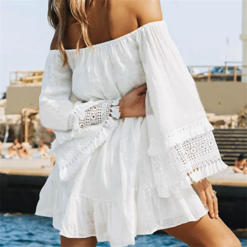 Женское пляжное платье-туника Белая Туника из хлопка пляжная одежда 2019 | Женская