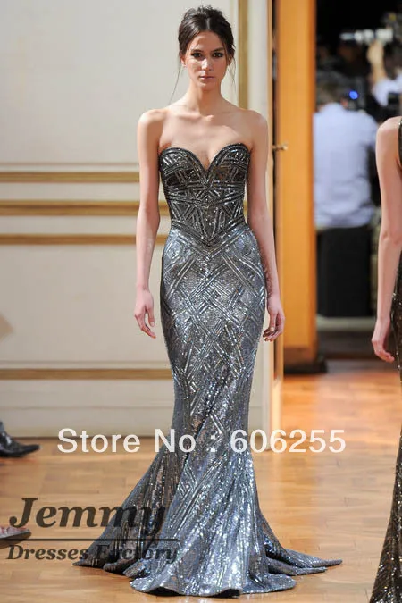 Zuhair Murad 2013 Sexy Gown Mermaid Sweetheart Sequined Beaded Satin Zipper Back Floor Length Evening Dresses ZH2196 | Свадьбы и