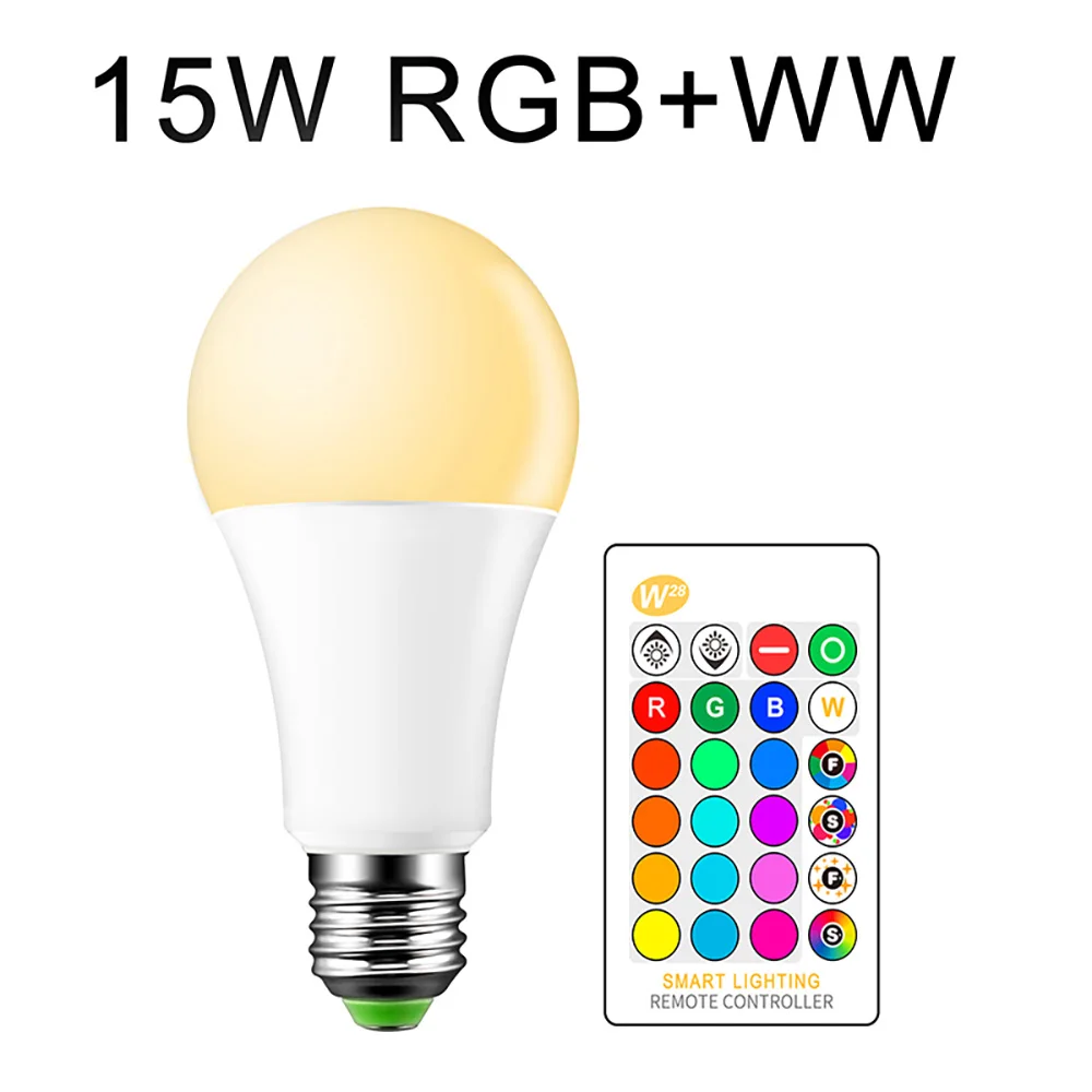 E27 15W RGB WW Цветная(RGB светодиодный лампы E27 затемнения 16 Цвет изменение Волшебная осветительная лампа 5 Вт 10 Вт 15 Вт AC 110 V 220 V RGB+ белый ИК пульт дистанционного управления смарт-лампада - Испускаемый цвет: E27 15W RGB WW