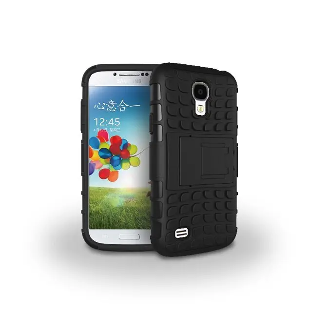 Для samsung Galaxy S4 S 4 GT i9500 i9508 i9505 чехол двухслойная гибридная силиконовая Броня Пластиковый ударопрочный Твердый Чехол-подставка для телефона - Цвет: Black