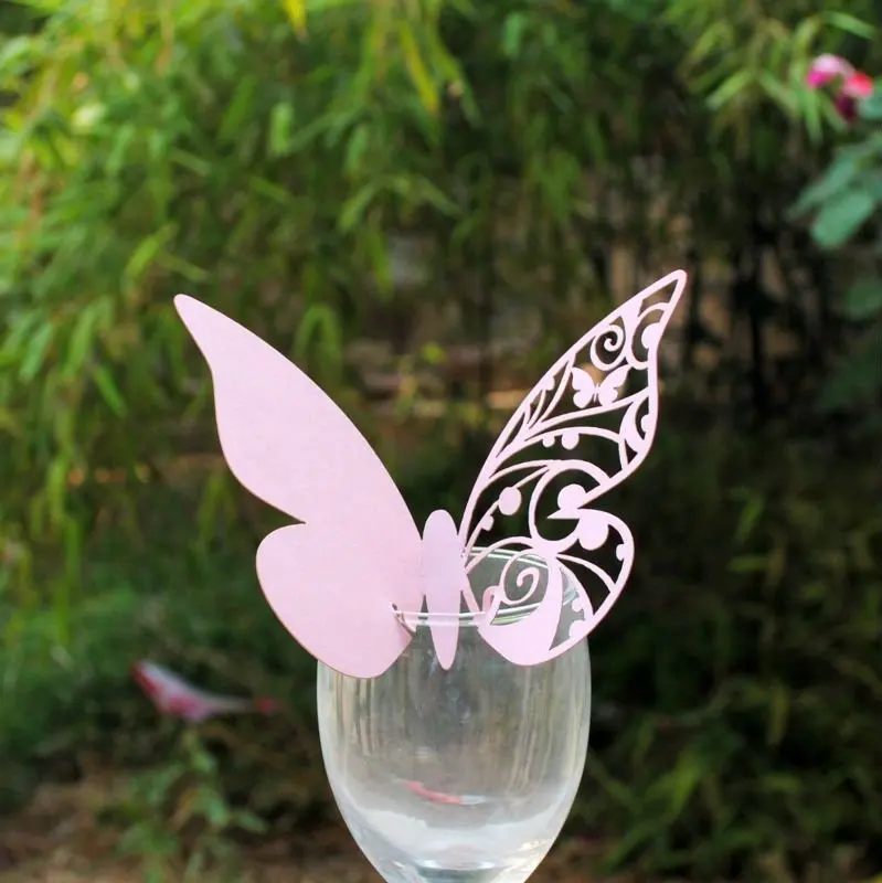 

hot sell wholesale wedding favor butterfly place card for wine glass