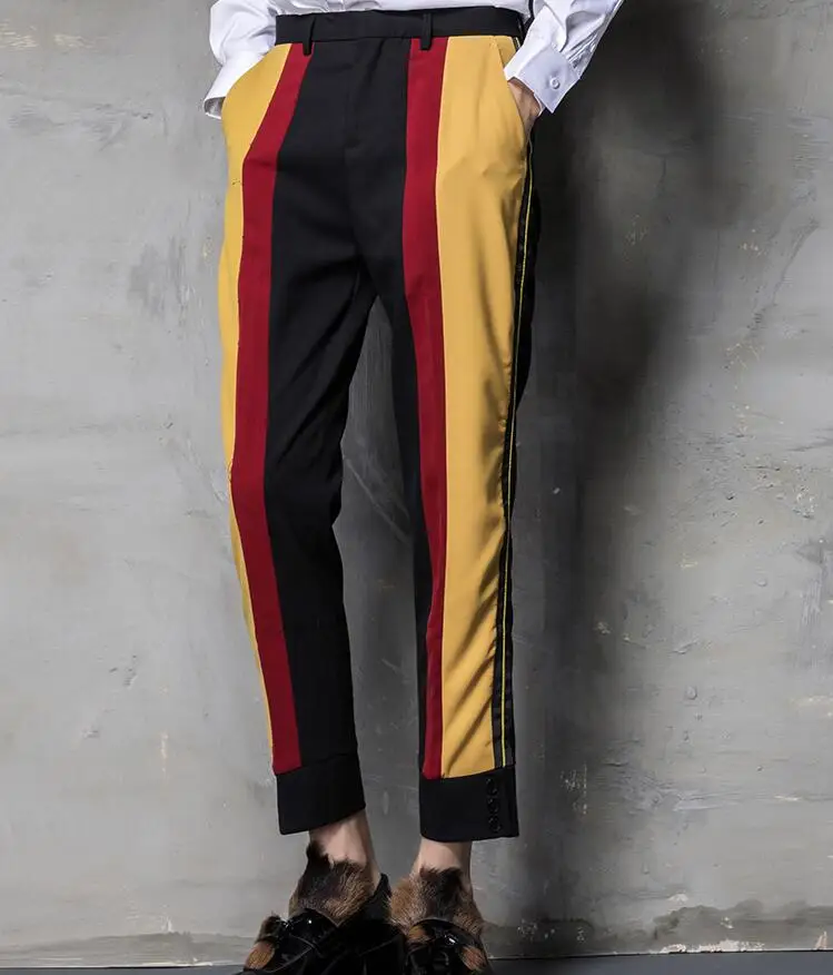 2018 new men's harem pants personality trend casual slim trousers stripe suit plus size stage singer costumes | Мужская одежда