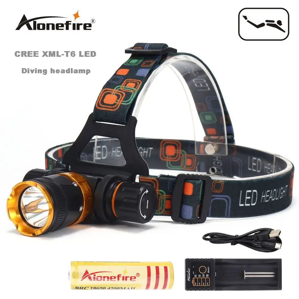 Налобный фонарь AloneFire DV41 для дайвинга T6 LED подводный водонепроницаемый налобный