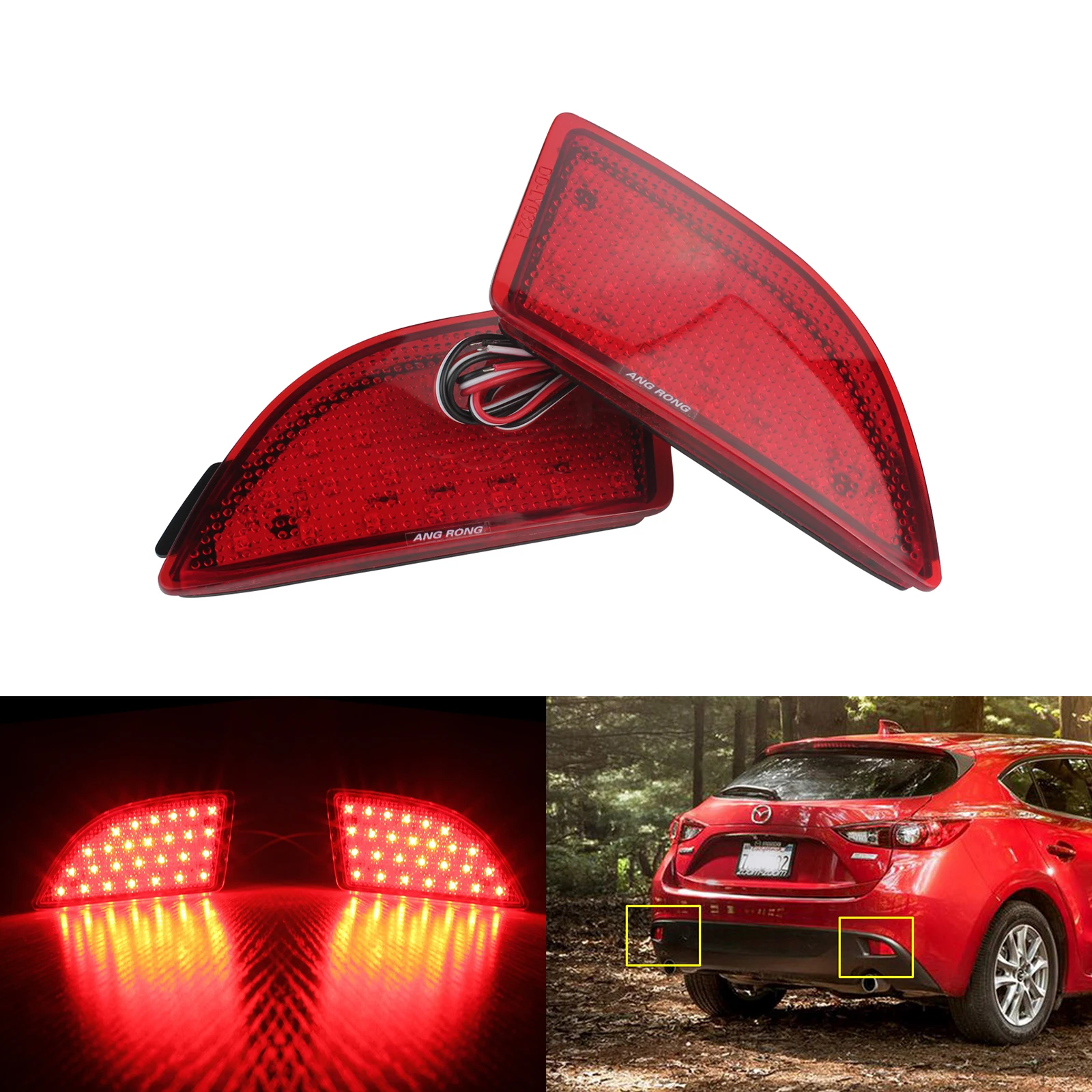 

ANGRONG 2x LED Rear Bumper Reflector Light Lamps Red Lens For Mazda3 Mazda 3 Axela BL BM 5D