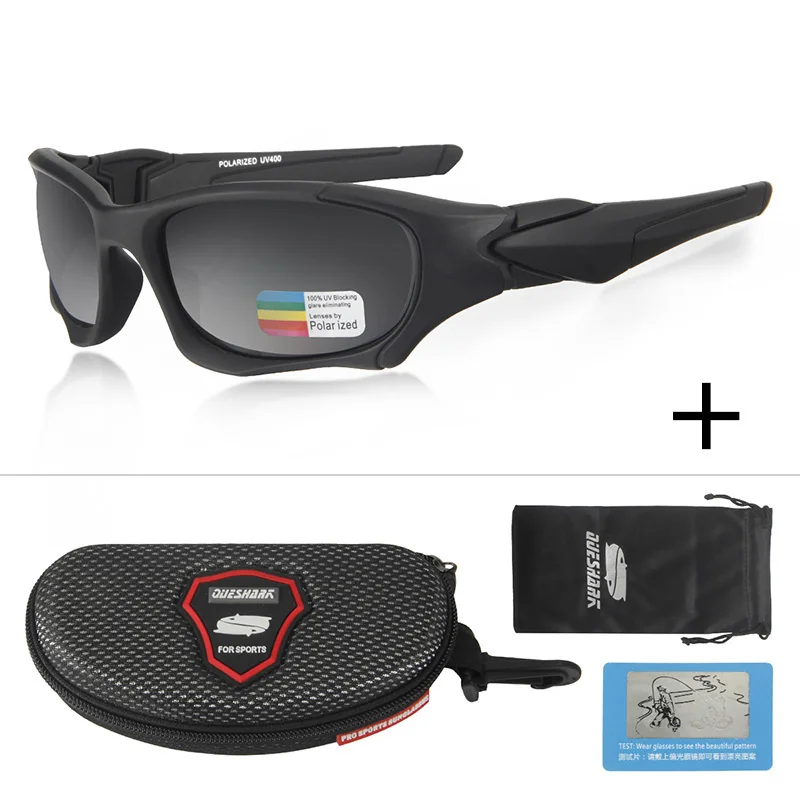 Black Lens QUESHARK крутая дизайнерская оправа HD поляризованные солнцезащитные очки для рыбалки, очки для мужчин и женщин, для пешего туризма, бега, гольфа - Цвет: Black Lens