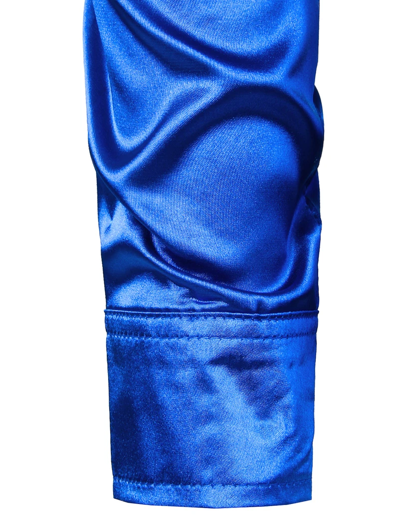 Men's Royal Blue Silk Satin Dress Shirts with White Bowtie New Slim Fit Long Sleeve Men Tuxedo Shirt for Party Wedding 3XL