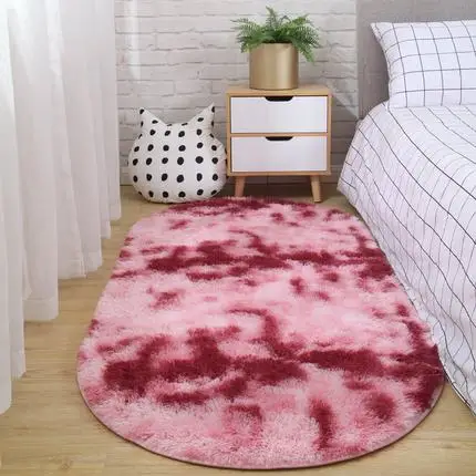 1 Nordic bedroom oval bedside carpet living room sofa coffee table mat floor room plush rug not lint non-fading non-slip blanket - Цвет: 1