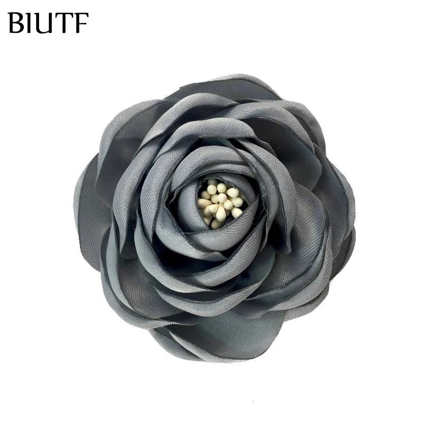 5-gray 5 шт./партия, 2,4 ''сгоревшие атласные цветы Camelia с Stamen 6 см, шикарные тканевые детские головные уборы, обувь, аксессуары для творчества TH284 - Цвет: 5-gray