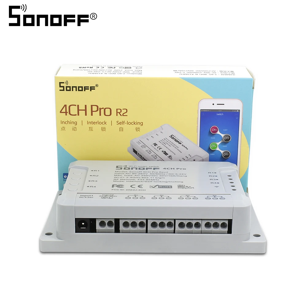 ITEAD SONOFF 4CH Pro R2 4 банда монтажный беспроводной переключатель 433 МГц Wifi Пульт дистанционного управления для IOS/Android