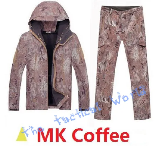 MK Coffee Тактический скрытень Акула кожа TAD V5.0 Военная флисовая куртка брюки ветровка водонепроницаемая толстовка одежда Охота камуфляж костюм пальто - Цвет: MK Coffee