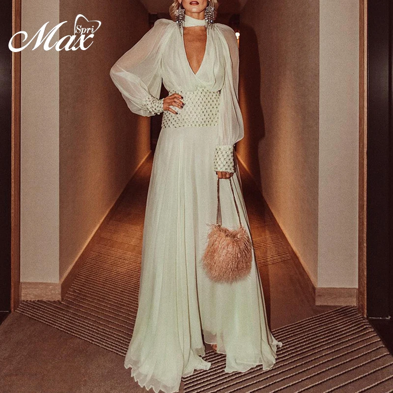 Женское Клубное платье Max Spri Открытое с длинным рукавом расшитое блестками для