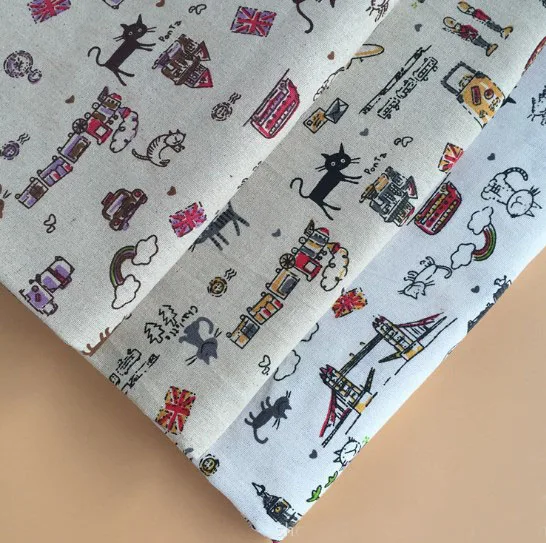 Симпатичная черно-Коричневая хлопчатобумажная льняная ткань с 3 узорами в форме