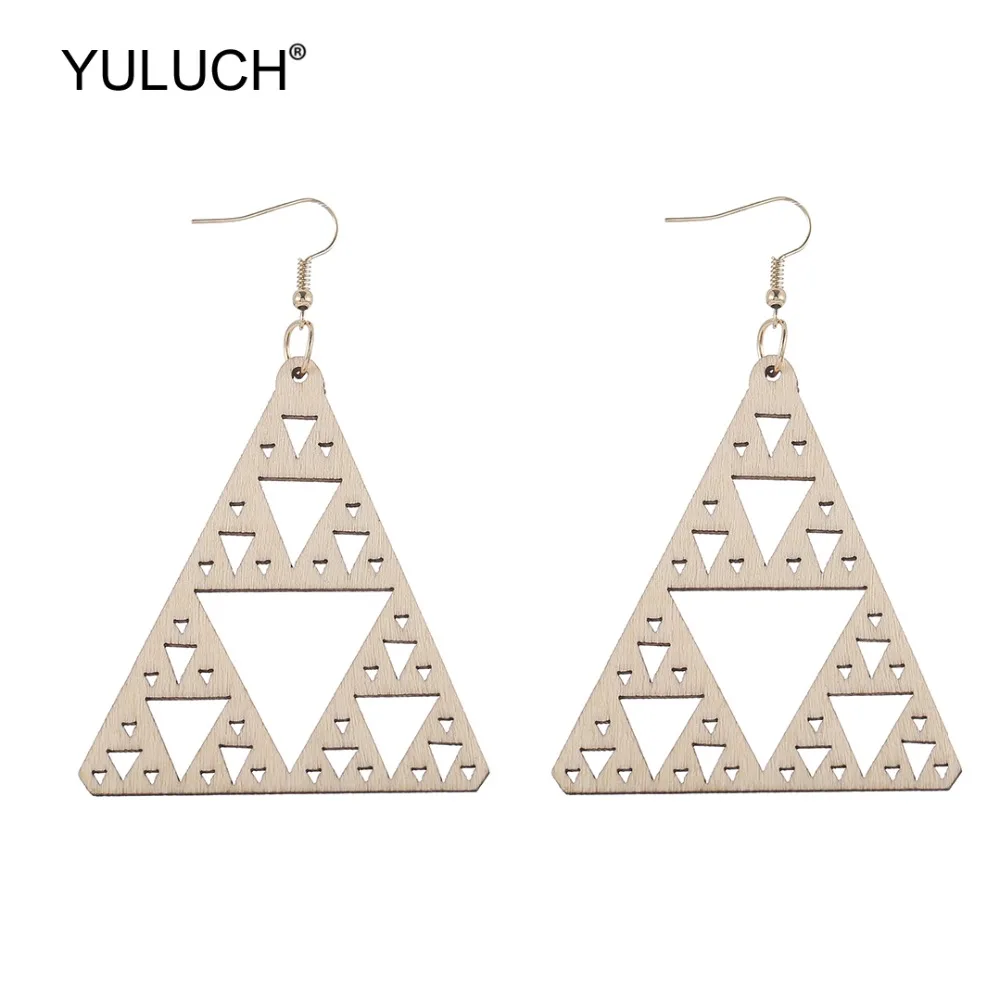 YULUCH 2019 новый дизайн 5 цветов модные деревянные полые треугольные висячие серьги