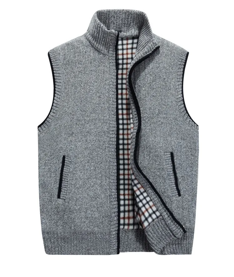 Light grey Осенне-зимние толстые вязаные жилеты, мужские свободные уплотненные флисовые жилеты, жилет размера плюс XXXL, мужская верхняя одежда, мужские пальто без рукавов, топы - Цвет: Light grey