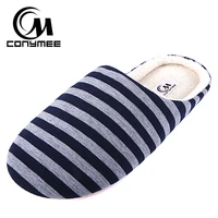 new men casual home shoes winter indoor slippers soft plush cotton shoes footwear striped male warm bedroom slippers house shoes