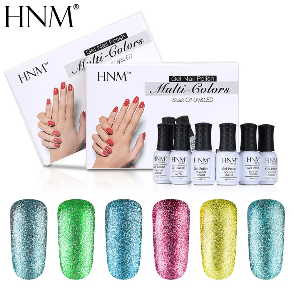 Набор гель лаков HNM 6 шт./компл. набор блестящих УФ для ногтей 8 мл|bling gel polish|gel polishuv