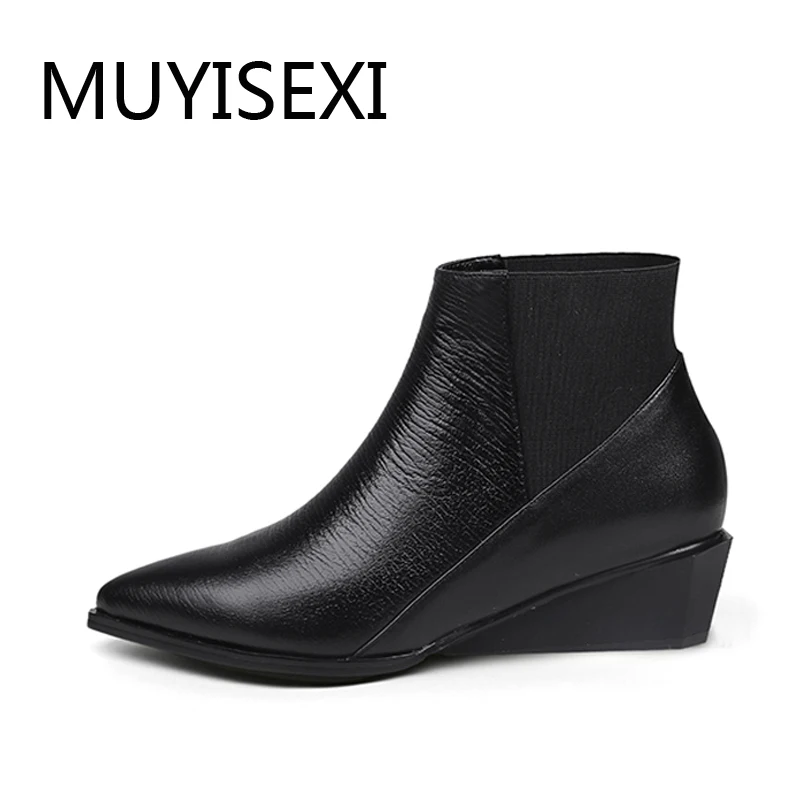 Ботильоны на танкетке осенние ботинки Челси для женщин женская обувь из