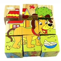 wooden cartoon animal puzzle toys 6 sides wisdom jigsaw early education learning toys for children game 9pcs single 3d puzzle
