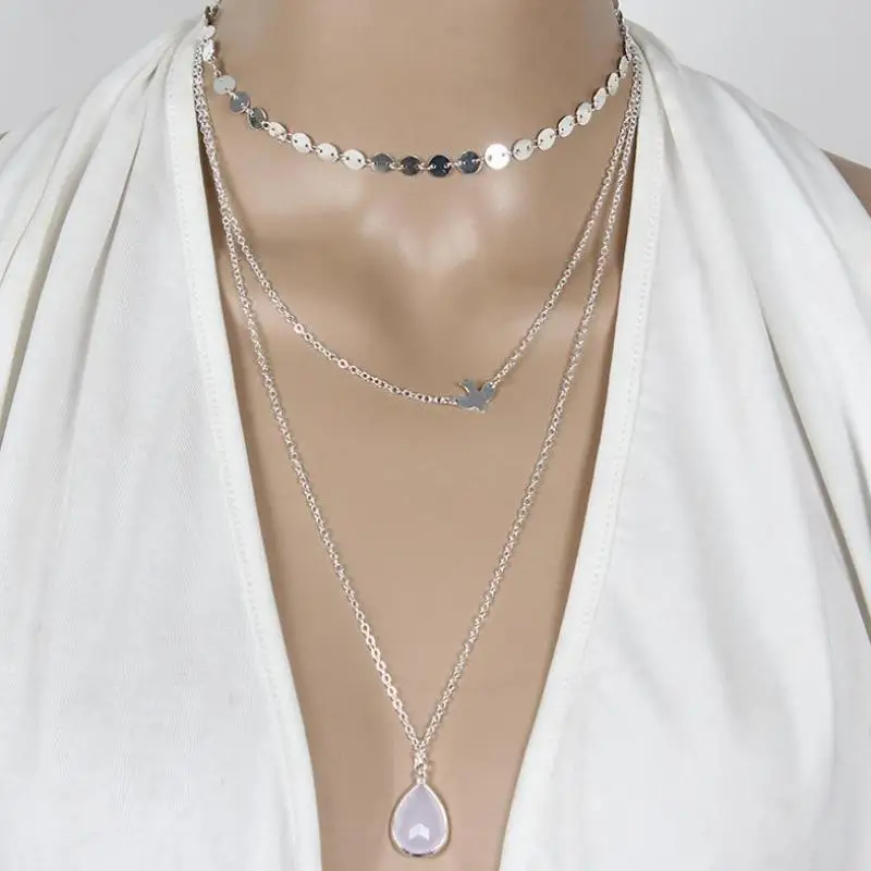 Trendy Sequinned Layered Necklace Set Women Accessories Layering Minimalist Jewelry Female Bijoux Femme | Украшения и аксессуары