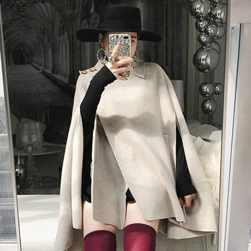 TWOTWINSTYLE пальто женское кашемировое свободное с длинным рукавом на шнуровке