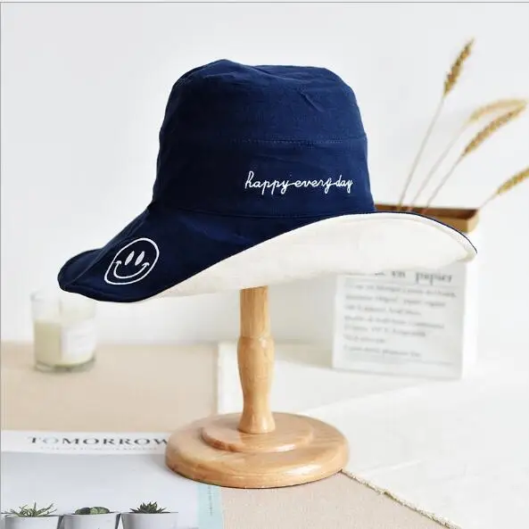 Navy blue plus beige SUEF/унисекс летняя складная шляпа-ведро, женская уличная Солнцезащитная хлопковая кепка для рыбалки, охоты, Мужская кепка для умывальника, Солнцезащитная шапка - Цвет: Navy blue plus beige