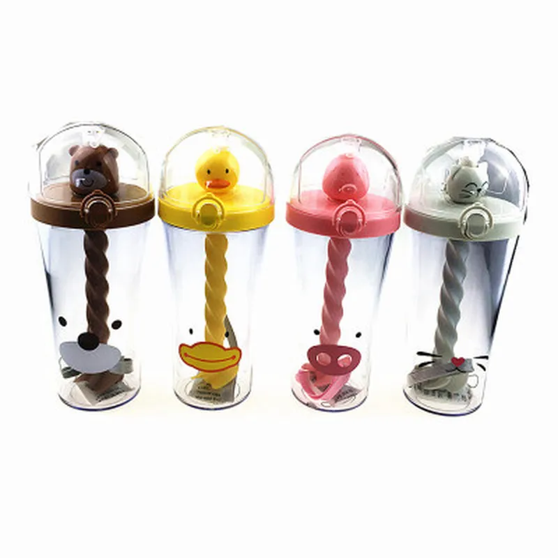 

Creative Cute Little Yellow Duck Stunned Stirring Cup Children's Straw Outdoor Travel Fetish Cup Cartoon Modeling Animal Cup