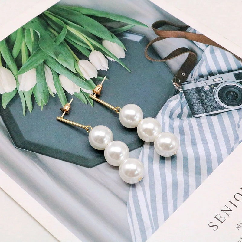 Elegant Pearls Sweet Trendy Stud Earrings Long Simple Jewelry Korea Designs
