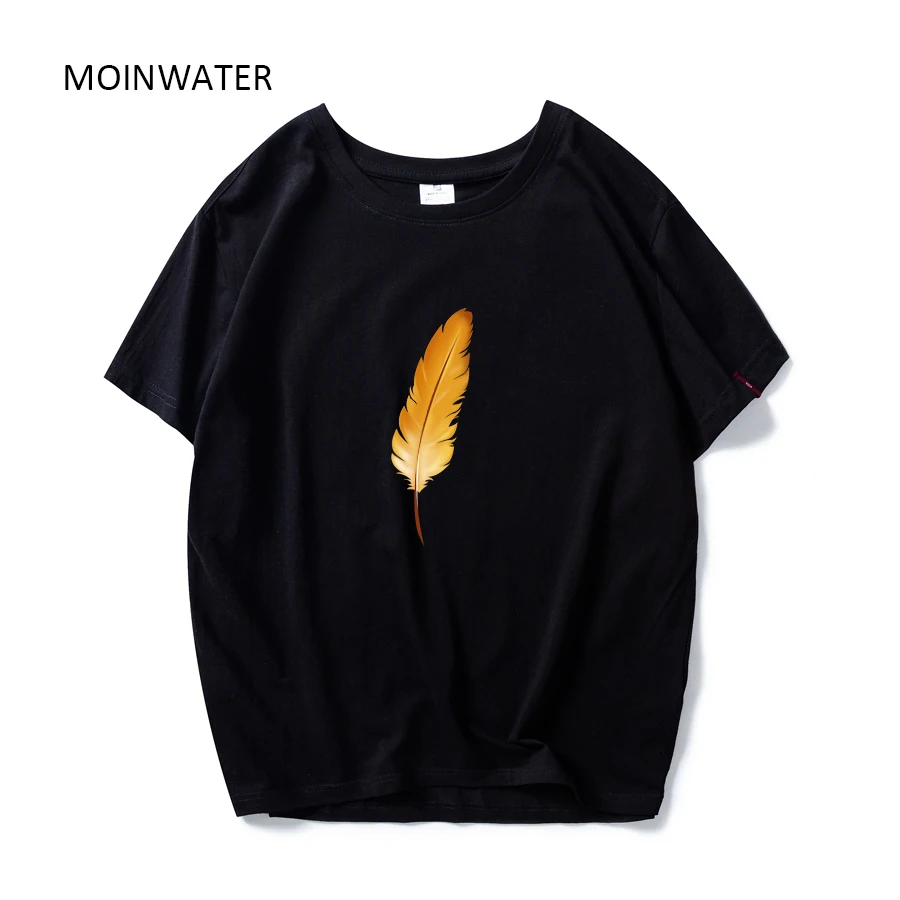 MOINWATER новые золотые футболки с рисунком пера для женщин 2020 100% хлопковые коротким