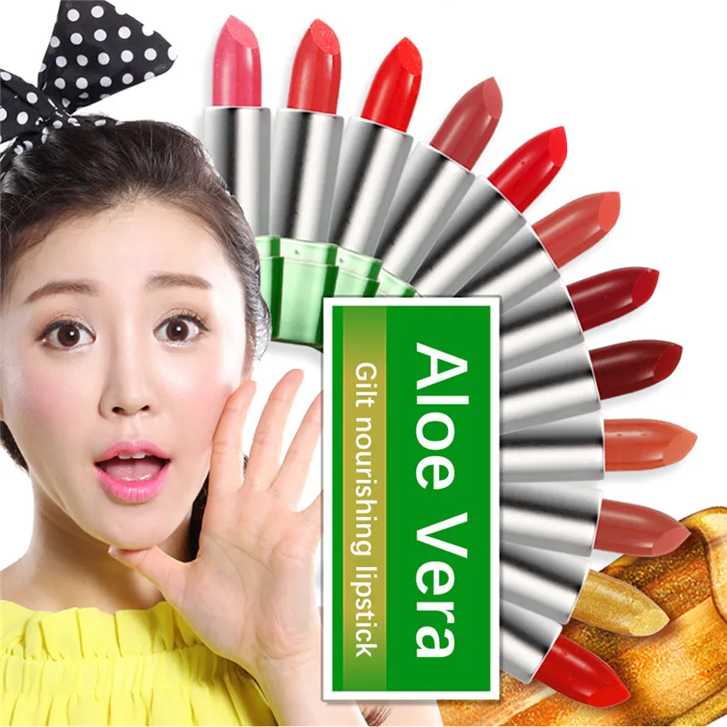 New 12 Colors Aloe Vera Solution Nourish Ryukin Gold Lipstick Color Lasting Sexy Lip Makeup Cosmetics |