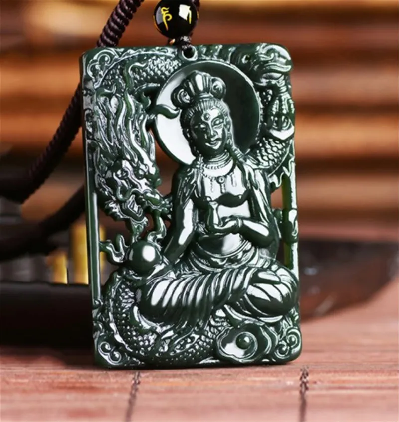 

Fashion Hetian Jades Man Double-sided Carving of Avalokitesvara Hollow Riding Dragon Avalokitesvara Hanging Jades Amulet