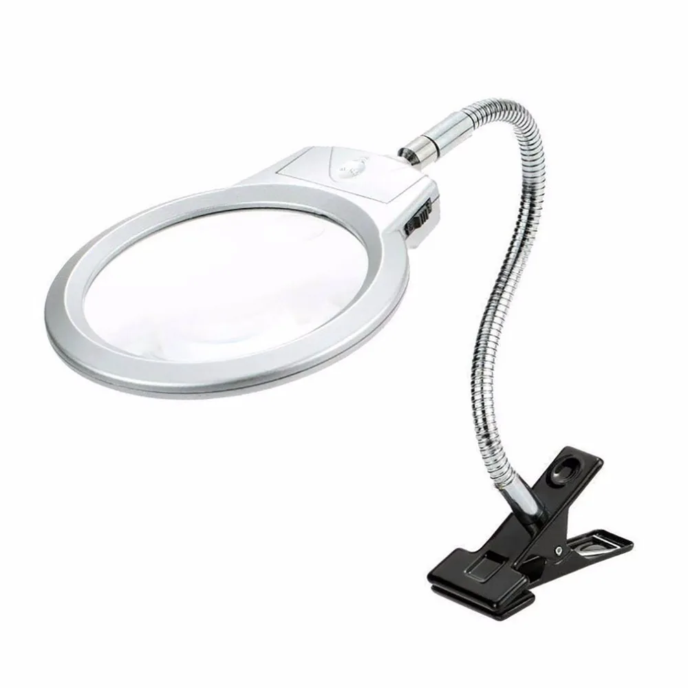 Desktop Illuminated Clip On Magnifier 2.5x 5x Magnifying Glass For Reading Loupe Metal Hose Led for Watch Make Work | Инструменты
