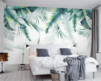 beibehang custom wallpaper nordic minimalist hand painted banana leaf tv background 3d wallpaper papel de parede para quarto